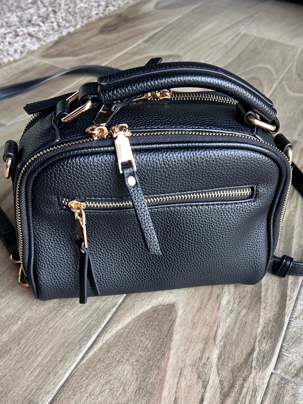 Madison West Black Crossbody Bag with Gold Hardware